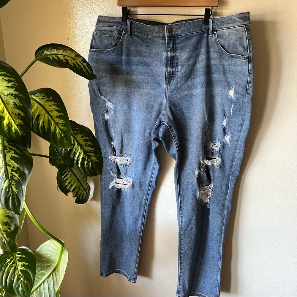 Lane Bryant | Signature Fit Destructed Plaid Backed Boyfriend Jeans